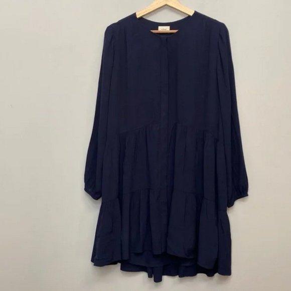 Aritzia Wilfred Navy Blue Long Sleeve Babydoll Mini Barossa Dress - Picture 3 of 7